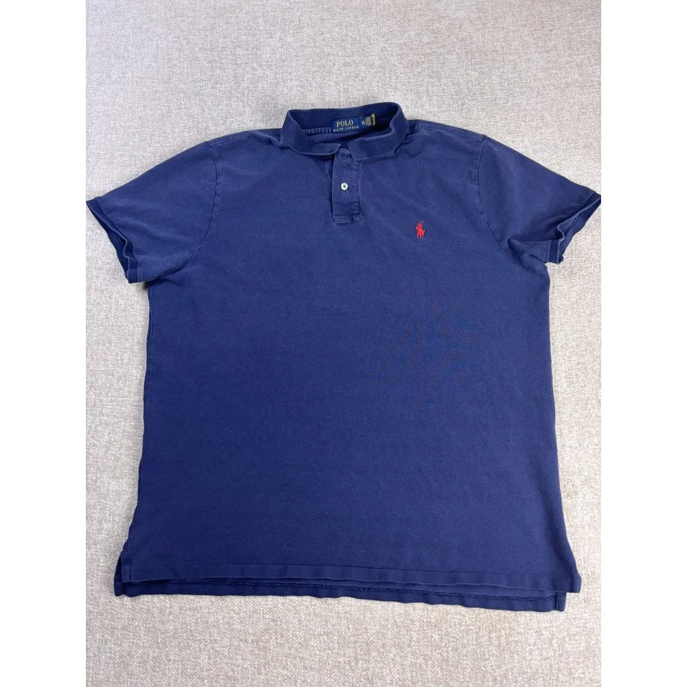 Polo Ralph Lauren Mens XXL Navy Blue Short Sleeve Pique Polo Shirt Red Pony Logo